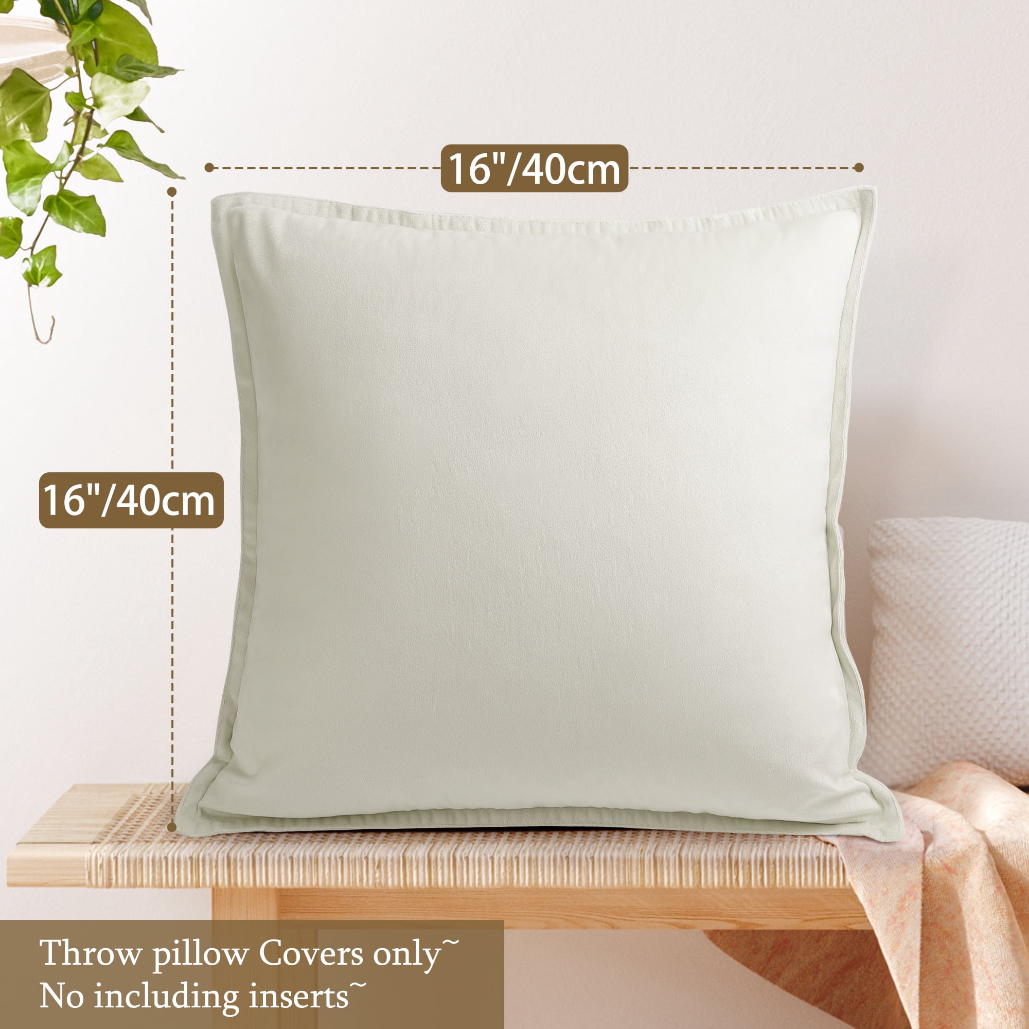 Unique Bargains Velvet Soft for Sofa Throw Pillow Covers Beige White 16"x16"