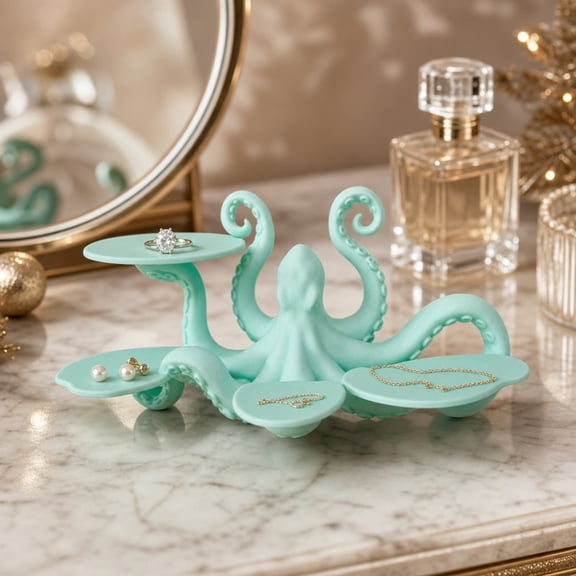 Linnome Octopus Shaped Multi-Layer Decorative Storage Rack Curved Tentacle Tray Holder Cosmetic Jewelry Snack Display Stand for Bedroom Dresser Tabletop Decor