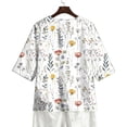 thumbnail image 4 of Linen Blouses for Women Summer V Neck 3/4 Sleeve T Shirts Vintage Floral Print Blouse Button up Tops Dressy Casual Vacation Outfits, 4 of 7