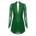 thumbnail image 3 of Yartina Women's Figure Ice Skating Dress Long Sleeve Shiny Rhinestones Sheer Mesh Ballet Dance Dark Green M, 3 of 7