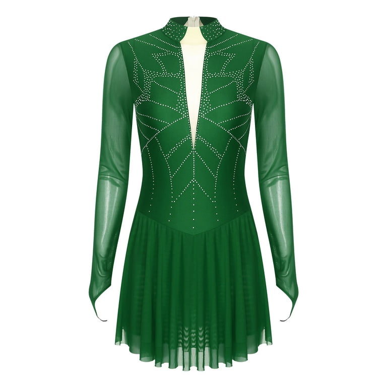 green emerald velvet dress Solitaire Classic High Neck Skating Dress