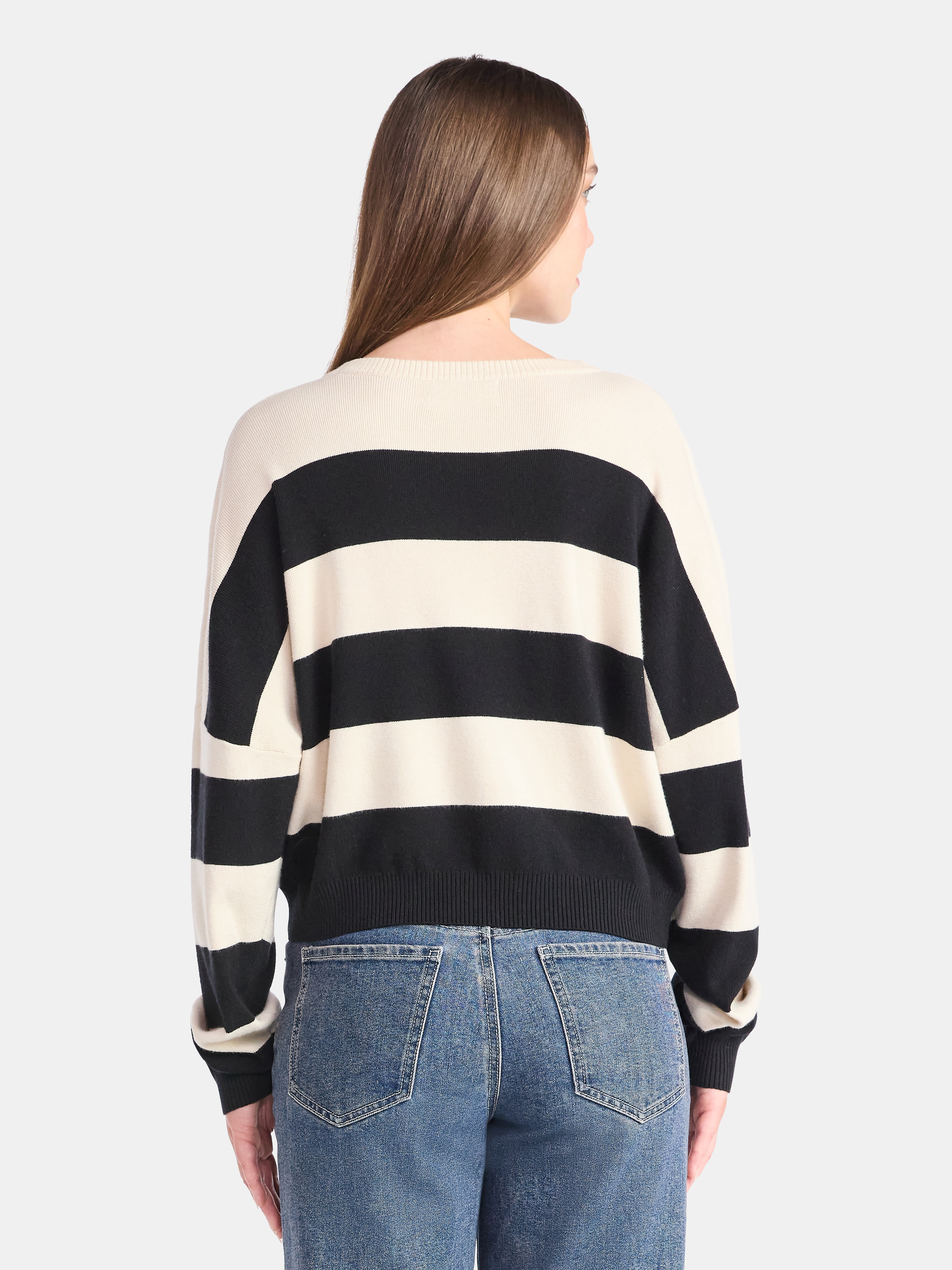 No Boundaries Striped Sweater, Lightweight, Women's