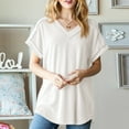 thumbnail image 2 of VERUGU Womens Tops Short Sleeve V-Neck Shirts Summer Trendy Knitted Solid Loungewear Base Tee Casual Plain Loose Comfy Tunic Blouses White M, 2 of 8