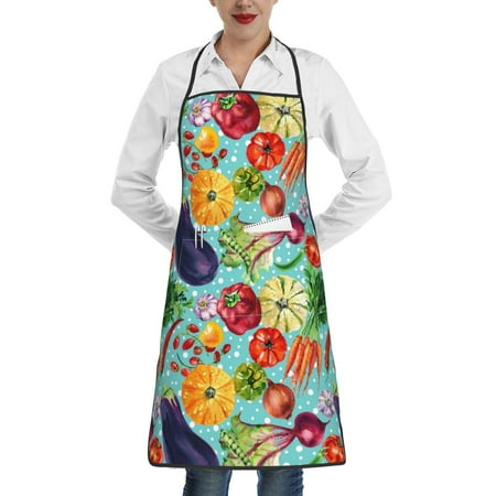 

Gaeub Vegetable (2) Kitchen Cooking Aprons Adjustable Bib Apron Waterdrop and Oil Resistant Kitchen Chef Apron for Women Men