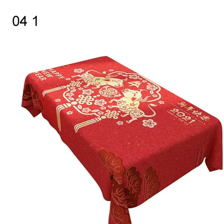 

SONGBIRDTH New Year Pattern Pinted Tablecloth Waterproof Dustproof Dining Table Cover Decor
