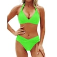 thumbnail image 2 of Womens Two Piece Bikini Swimsuit Halter Top and Bottoms Bathing Suit Beach Vacation Set Fluorescent Green XXL, 2 of 6