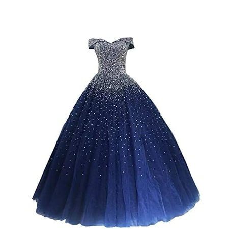 Bling Beaded Sequins Off The Shoulder Quinceanera Dresses 2022 Prom Sweet 16 Dress Navy Blue 2 Walmart