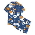 thumbnail image 4 of WAYUTE Girls Pajamas Halloween Short Sleeve Cartoon Printed Lapel Button Shirts and Elastic Waist Shorts Toddler Kids 2 Piece Outfits Set Loungewear Casual Indoor,Navy,Size 10 Y-11 Y, 4 of 4