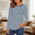 thumbnail image 2 of Wang6 Womens Long Sleeve Striped Tshirts Shirts Causal Loose Fit Going out Tops Crew Neck Graphic Tunic Tees with Pocket Blue L, 2 of 6