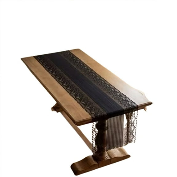 Black Lace Table Runner, Floral Embroidered Black Runner for End Table Coffee Table Buffet, Black Lace Doilies Dresser Runner Scarf, Black Table Decoration for Holidays Party