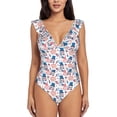 thumbnail image 2 of Yiaed American Gnomes Print Women's Ruffled One Piece Swimsuit V Neck Swimwear Slimming Monokini for Woman-Small, 2 of 8