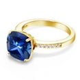 thumbnail image 3 of Gem Stone King 5.44 Ct Cushion Blue Created Sapphire 18K Yellow Gold Plated Silver Ring, 3 of 5