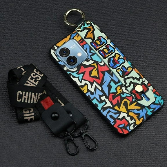 LYM-Phone Case For MOTO G Stylus 5G 2023, Dirt-resistant Graffiti Anti-knock Durable Waterproof Anti-dust Shockproof Phone Holder Protective Silicone Fashion Design Wristband Back Cover