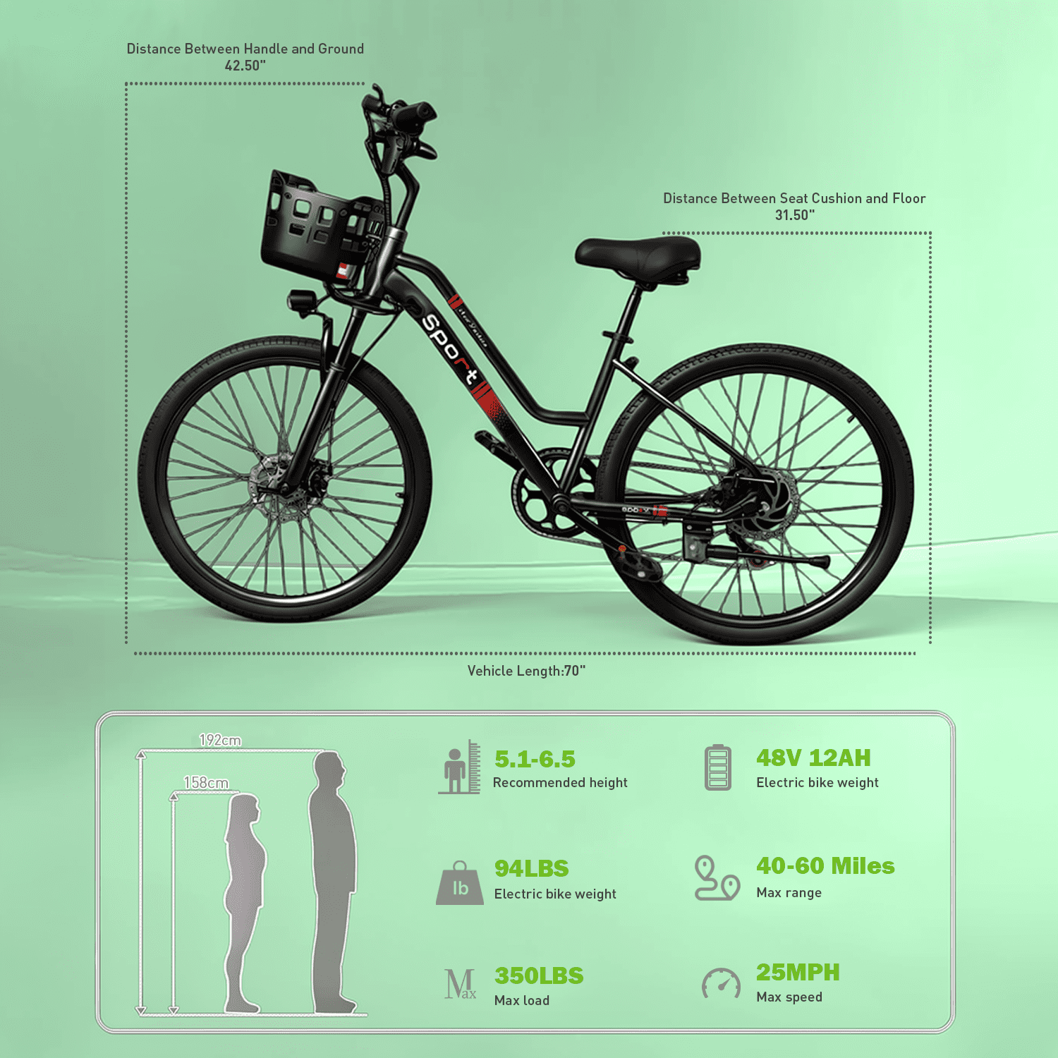 XKJ Electric Bike for Adults, Ebike, Electric Bicycle with 576WH Removable Battery,26" Mountain Ebike 25MPH,40+ Miles(MAX),750W High Motor,Multi-Shock Absorption,Commuting,UL2849