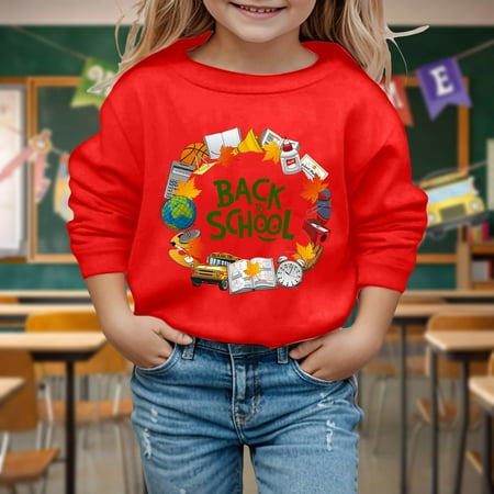 

CHAOLEI Back To School Season Girls Sweatshirt Winter Fashion Long Sleeve Warm Comfortable Top Cartoon Printing Daily Wear -Red 5-6 Years