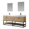 thumbnail image 2 of Vinnova Alistair 72" White Stone Top Oak Double Vanity Black Frame with Mirror, 2 of 17