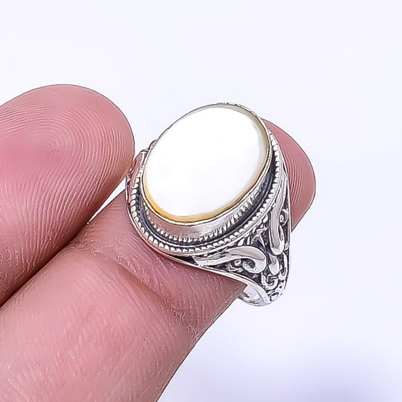 Mother Of Pearl - Australia 925 Sterling Silver Bali Ring S.8 R_9293_215_3, Gemstone Silver Jewelry, New Year Sale, Valentin's Day Gift