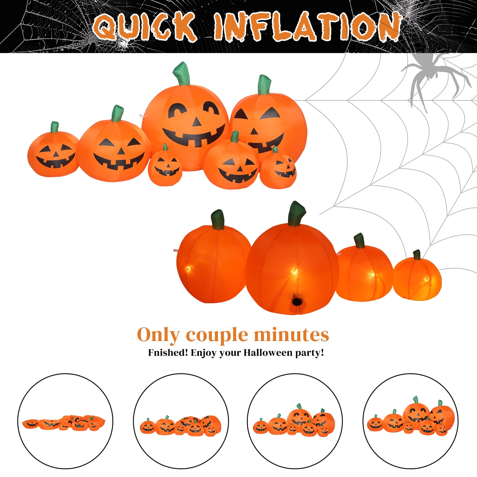 7ft Halloween Inflatable Pumpkin with 7 LED String Lights for Yard Decor