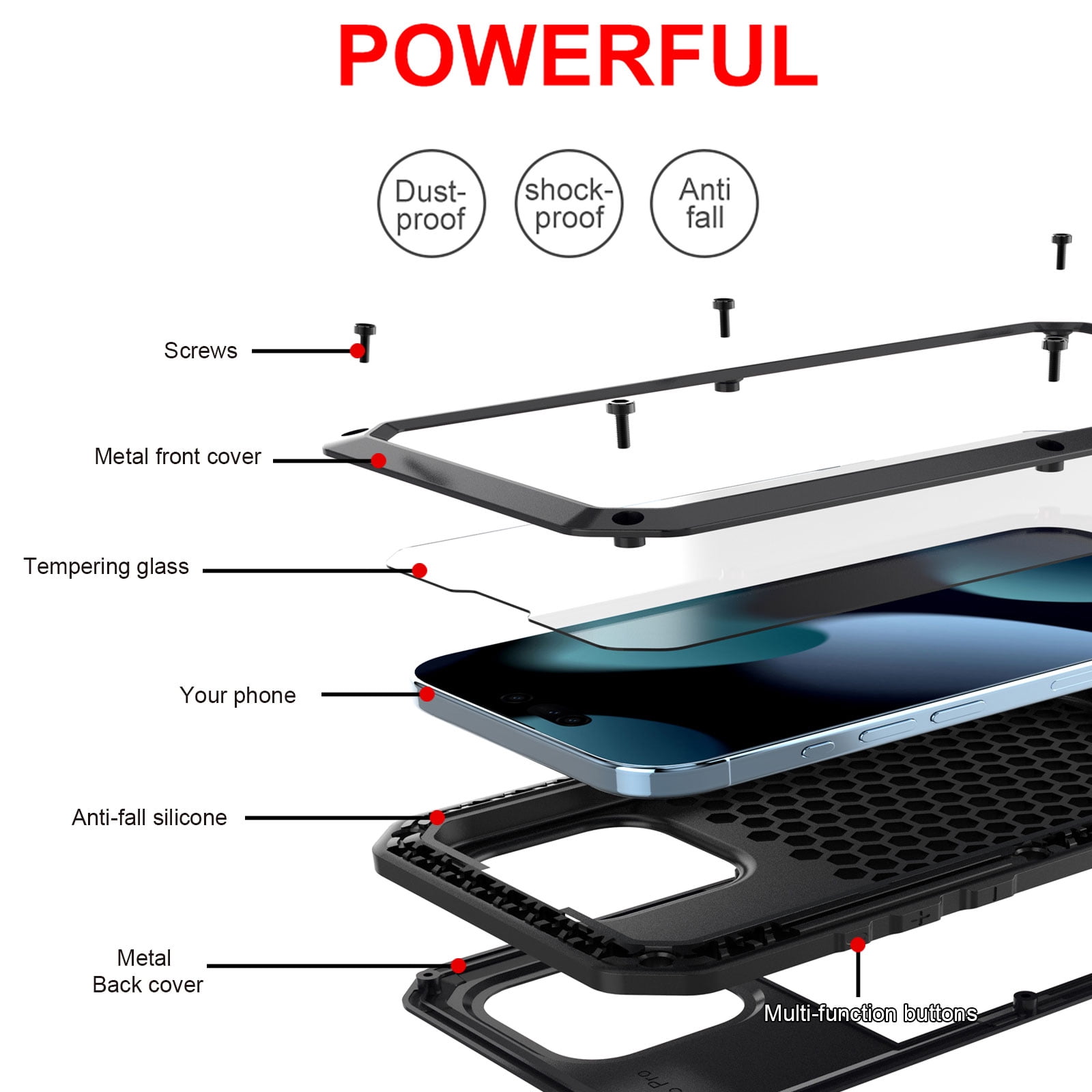 for iPhone 16 Pro Max Case, 360 Full Body Protective Cover Heavy Duty Shockproof Armor Aluminum Alloy Metal Case with Silicone Built-in Screen Protector for iPhone 16 Pro Max, Black