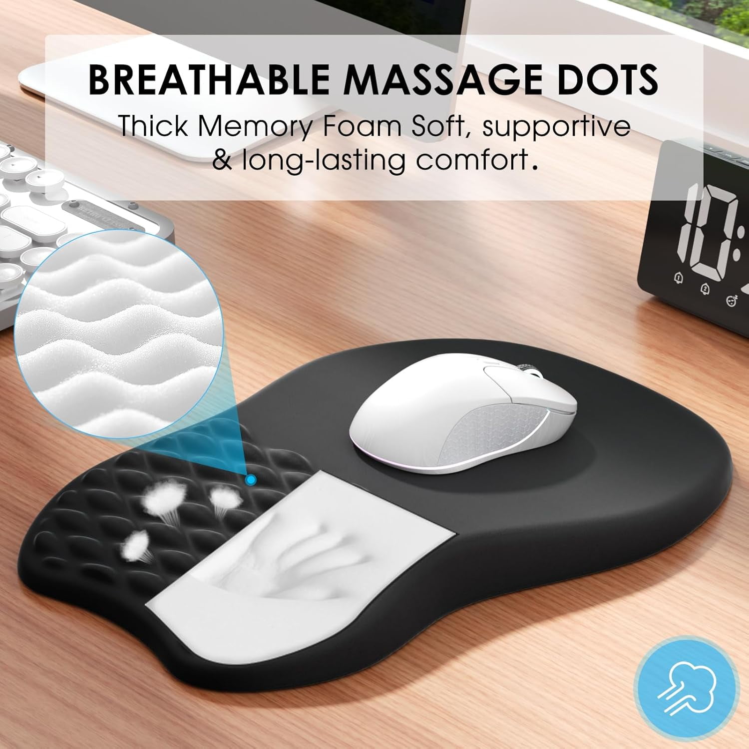Ergonomic Mouse Pad with Wrist Support, Wrist Rest Mousepads for Carpal Tunnel Pain Relief, Memory Foam Pad with Massage Bulge and Non-Slip Base for Office, Home, Black