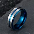 thumbnail image 4 of 8mm Silver Brushed Titanium Steel Band for Men Blue Black Plating Ring Size 7-12, 4 of 9