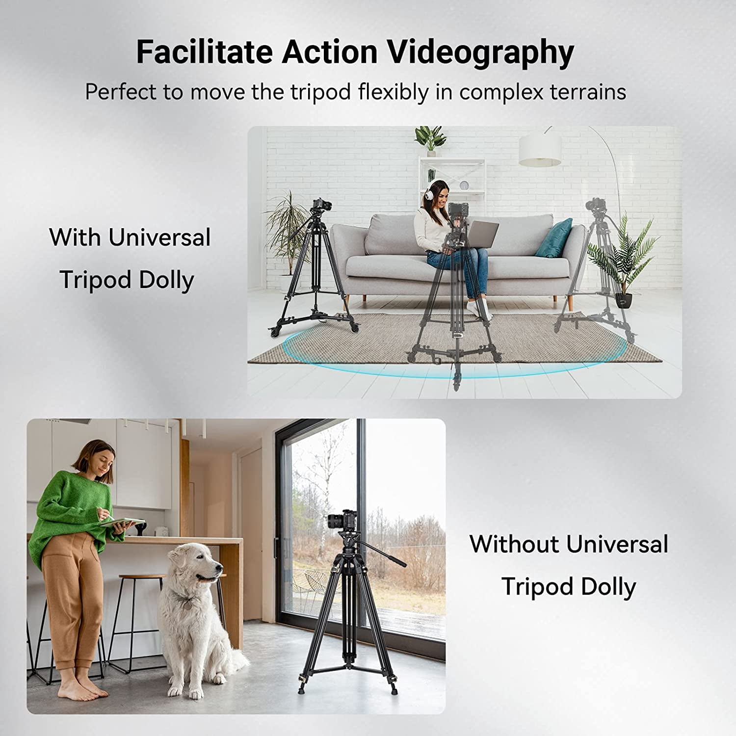 SmallRig Universal Photography Tripod Dolly, Heavy Duty with 3" Rubber Wheels, Adjustable Legs and Carry Bag, 33 lbs Capacity Tripod Wheels for Canon for Sony Cameras Camcorder Video Lighting- 3986
