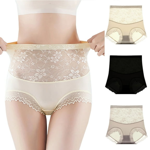 Kmdttou Underwear Women Pack Sexy Lace High Cut Panties Comfort Bikini Panty Stretch Underpants Breathable Ladies Briefs (Regular & Plus Size) Beige-2XL