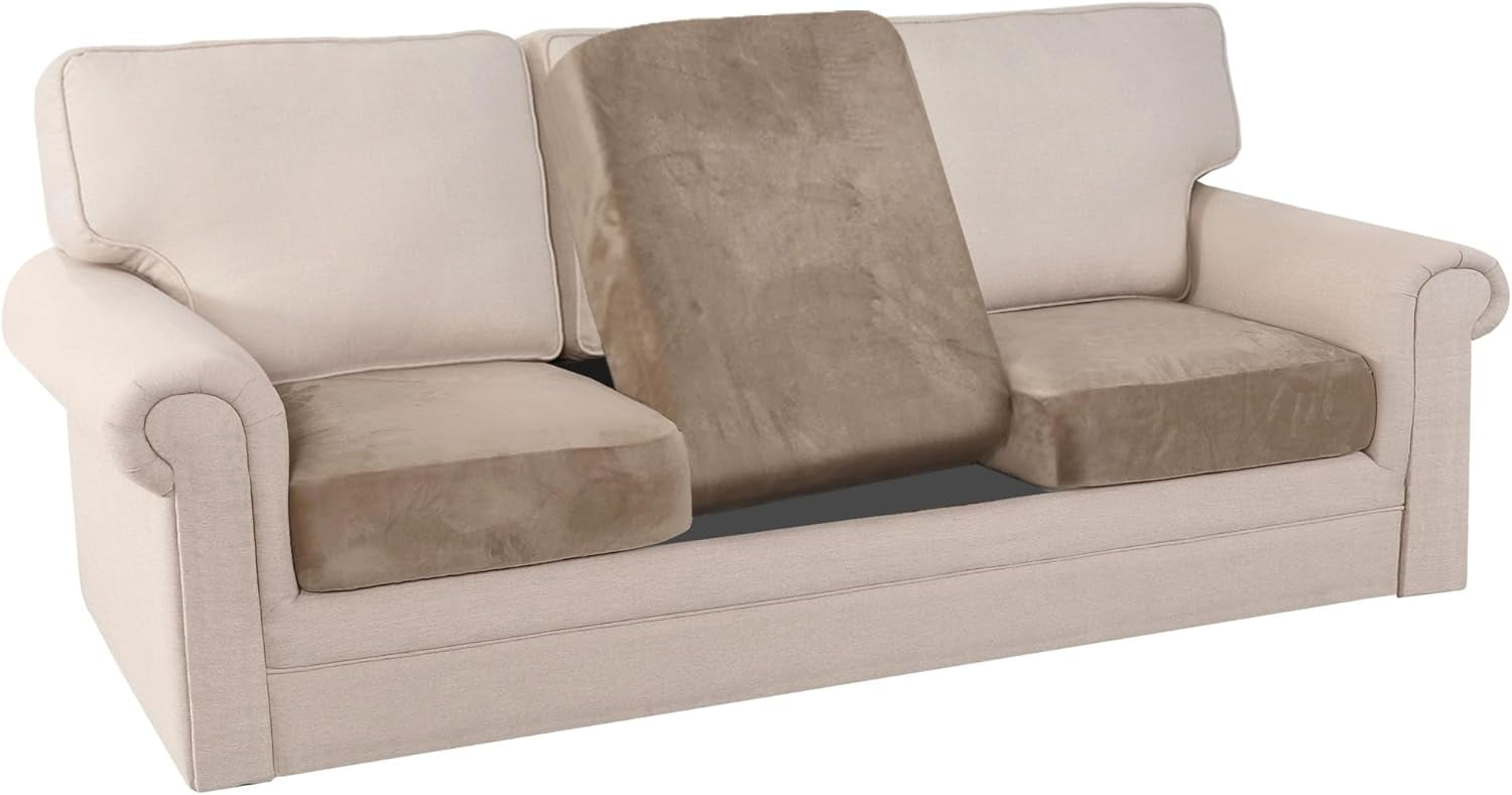 Velvet Stretch Couch Cushion Cover Plush Cushion Slipcover for Chair Sofa Cushion Furniture Protector Seat Cushion Sofa Cover Set of 3