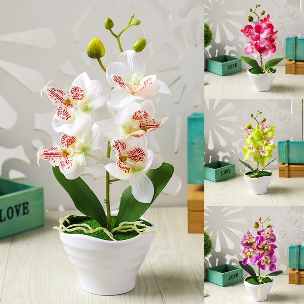 Details about   1PC Potted Bonsai Plant Artifical Phalaenopsis Fake Home Decorate Orchid Flowers 