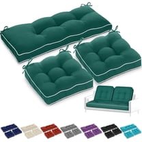 Outdoor Wicker Chair Cushions of 3 Pieces 44 x 19 x 4 Inch Waterproof Tufted Bench Cushions for Patio Furniture Fade Resistant 1 Loveseat and 2 Square Seat Pad for Swing Sofa Settee (Green)