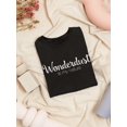 thumbnail image 3 of "Wonderdust Is My Nature" White Italics Quote Women Black T-Shirt, Female Small, 3 of 4