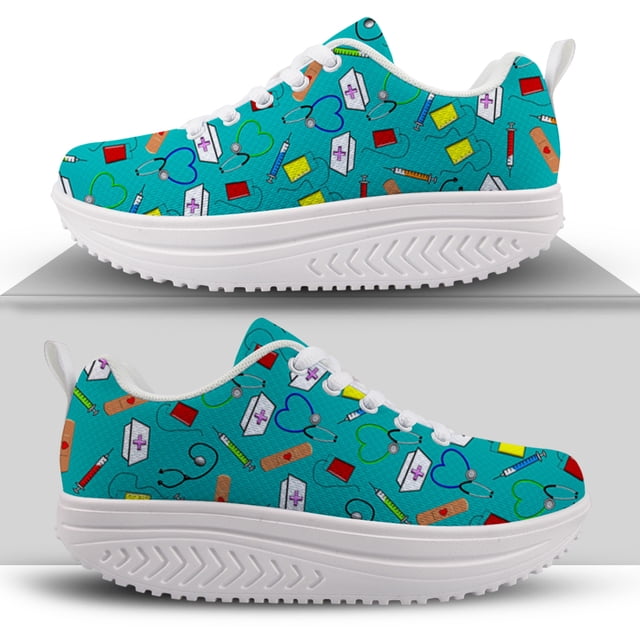 Zapatillas de deporte con bonitos dibujos de enfermeras para mujer, zapatillas de deporte de malla transpirables con plataforma y cordones,