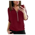 thumbnail image 2 of Dtydtpe 2024 Clearance Sales, Blouses for Women, Women's Chiffon Casual V Neck Long Sleeve Zipper Front Loose Shirt Top Blouse Womens Tops, 2 of 7