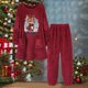 thumbnail image 1 of Puntoco Ropa de dormir para mujer Conjunto de dos piezas de top y pantalón de color liso con cuello redondo y costuras largas e informales para mujer, 1 of 3