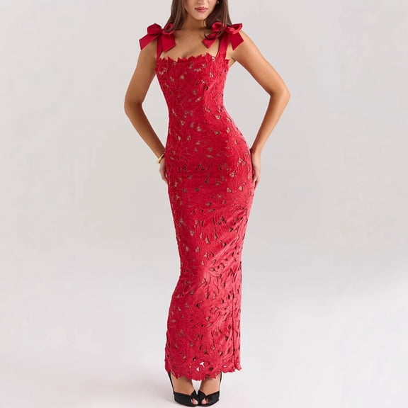 Spring/Summer New Lace Bow Bodycon Skirt, Casual Vacation Party Dress for Women
