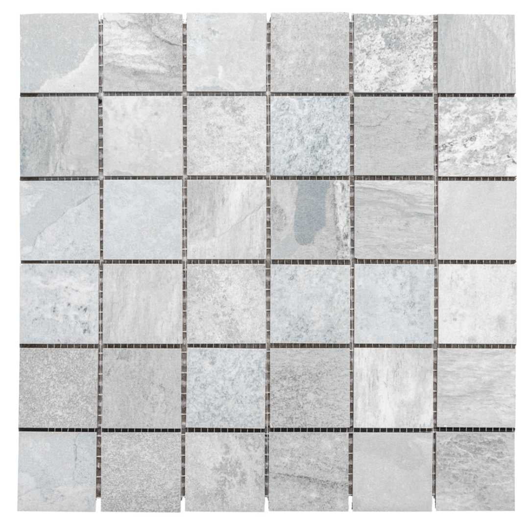 The Tile Life Wells Stone Slate 2" x 2" Blue Porcelain Mosaic Floor and Wall Tile, 1 Sheet