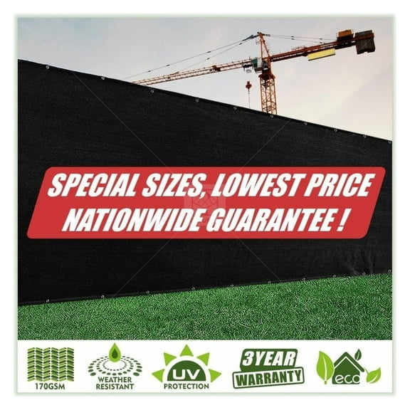 Customized Size Fence Screen Privacy Screen Black 6' x 22' - Grade 170 GSM - Heavy Duty - 3 Years Warranty - Cable Zip Ties Included 6' x 22' Custom Made Size