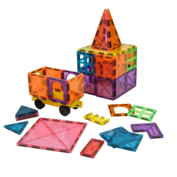 Fun Express 12 1/2" x 9" STEM Bright Magnetic Tiles with Car Base Set - 120 Pc.