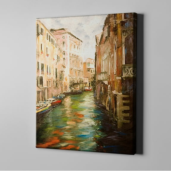 Unlimited Art Project - Venice River Cityscape Canvas Wall Art Print Wall Décor Multicolor