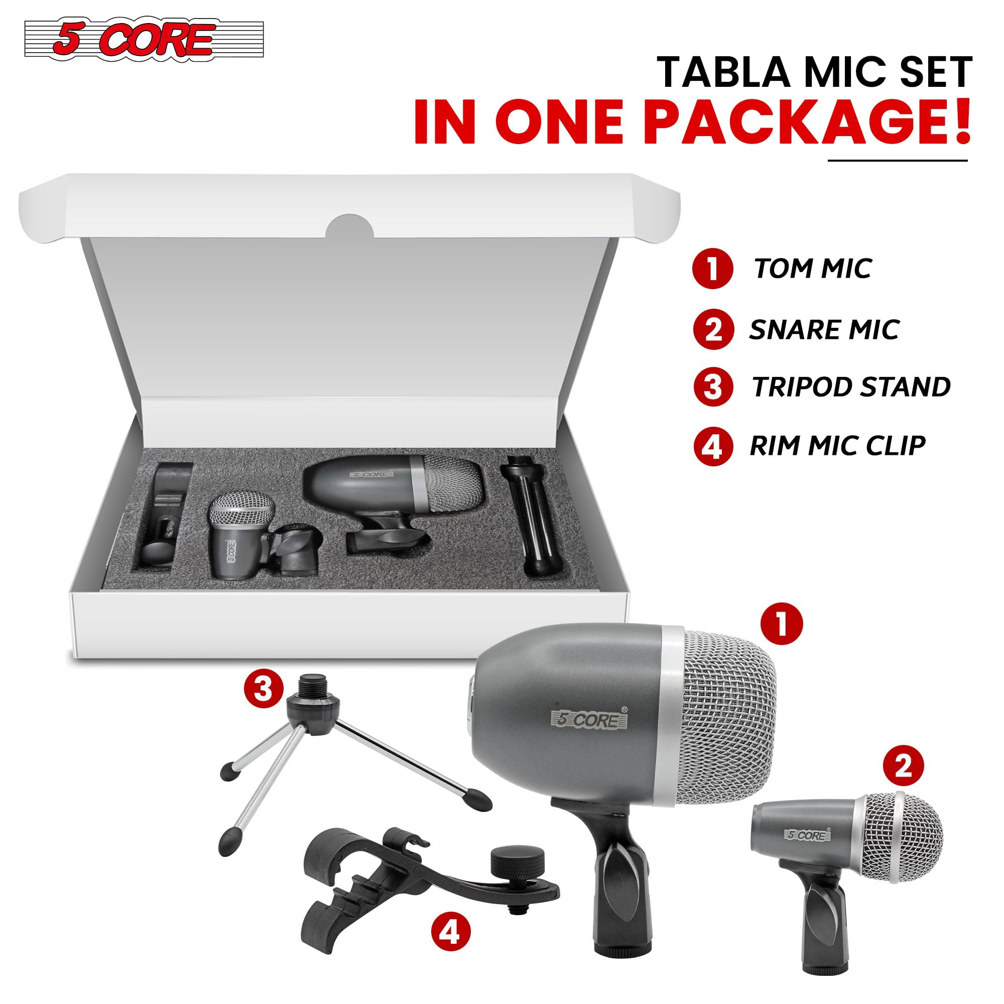 XLR Wired Cardioid Instrument Microphone for Tabla - Dynamic Moving Coil, Swivel Mount & Rim Clip Included