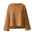 thumbnail image 2 of Duoif Sweaters for Women Trendy Women's Fashion Solid Color Crew Neck Sweater Loose Flared Sleeve Pullover Sweater Women's Sweaters Womens Tops Brown S, 2 of 7