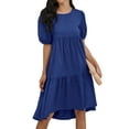 thumbnail image 4 of HUBERY Women Floral Print Crew Neck Short Puff Sleeve Ruffled Keyhole Back Midi Dress, 4 of 6