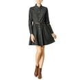 thumbnail image 1 of Vestido de camisa de mezclilla con cinturón de manga larga para mujer, por encima de la rodilla, color negro, 1 of 8