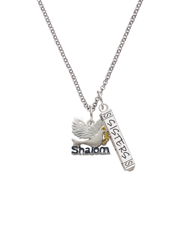 Delight Jewelry Silvertone Shalom with Dove Silvertone Sisters Best Friends Forever Bar Charm Necklace, 23"