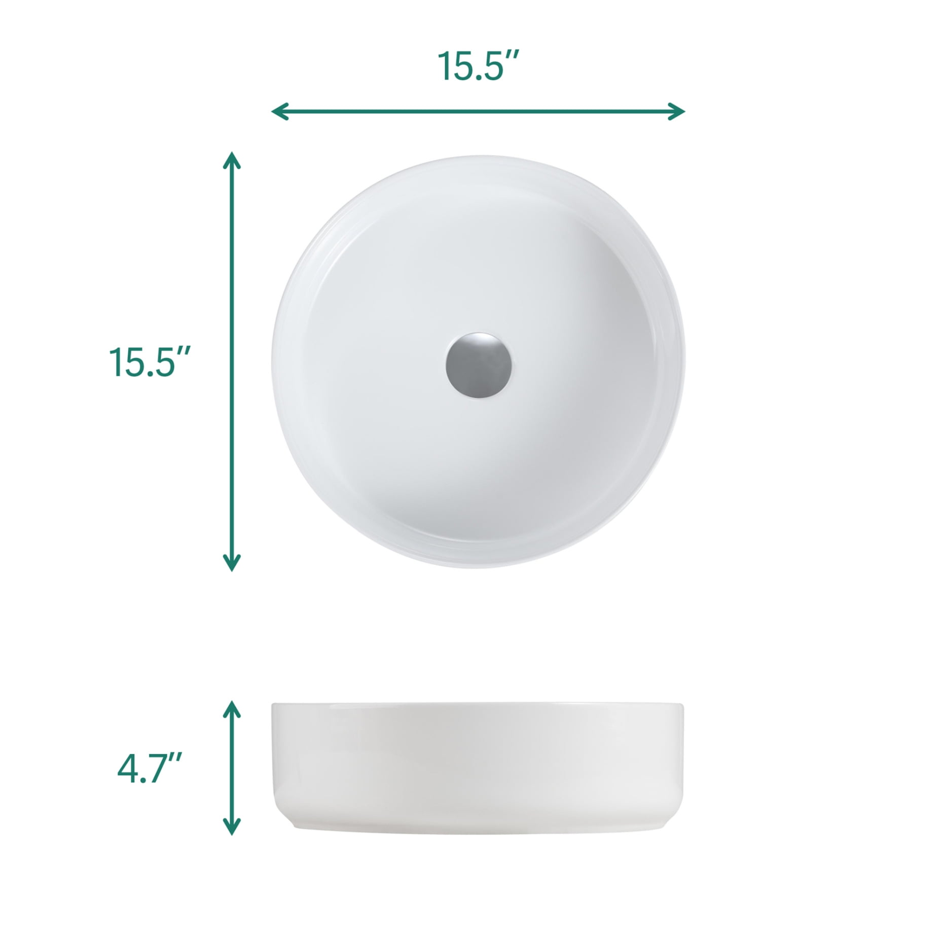 Premium Glossy White Ceramic Basin - Durable Kitchen/Bathroom Sink with Heat & Stain Resistance - Easy Clean Surface, Scratch-Resistant Design, Drain Not Included