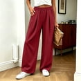 thumbnail image 2 of Lyrcatrment Wide Leg Sweatpants for Women Elastic Waisted Pull on Plain Sweat Pant Loose Fitting Pleated Casual Fall Trendy Loungewear Baggy Pants with Pockets(Red,Large), 2 of 7
