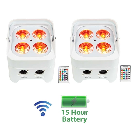 2 Rockville BEST PAR 50 White Rechargeable Par Wash Lights Wireless DMX RGBWA UV