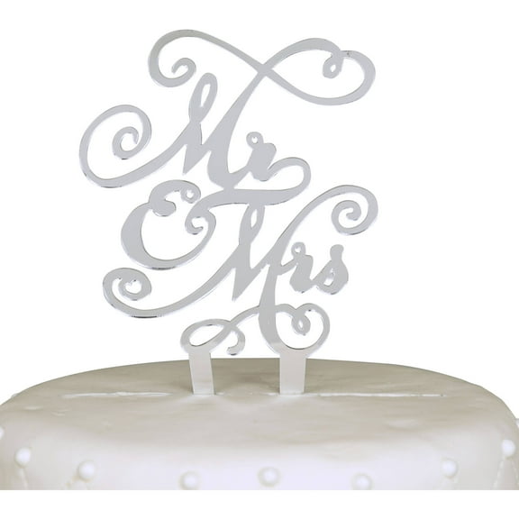 17 Main Mr & Mrs Acrylic Cake Topper - Silver Mirror