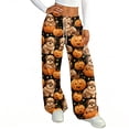 thumbnail image 4 of Hearthz Flannel Pajamas Ghost Pumpkin Bat Print Womens Fluffy Pajama Pants Drawstring Elastic Waist Wide Leg Pajamas Pants for Women, 4 of 5