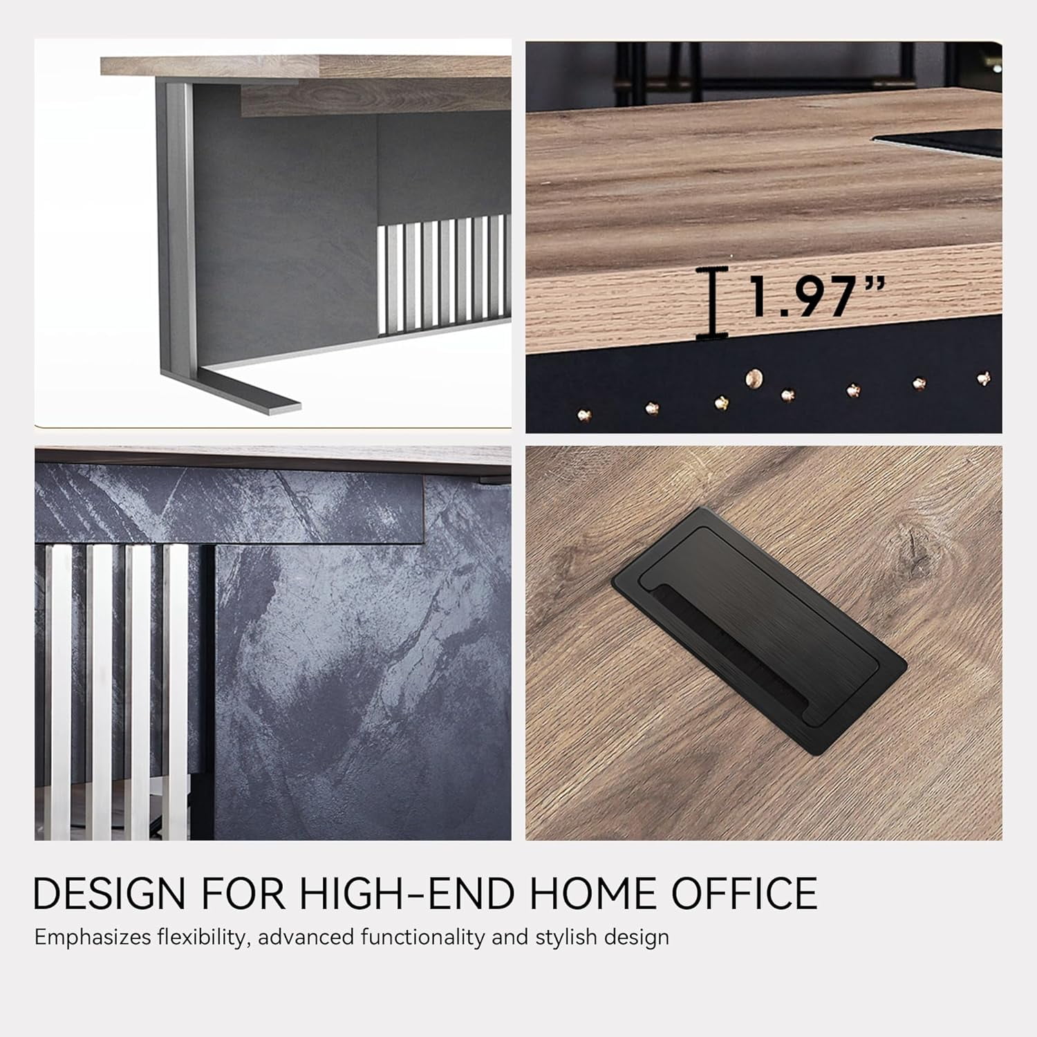 70.87" Executive Office Desk with 1.97IN Thick Desktop Stainless Steels Sturdy Frame